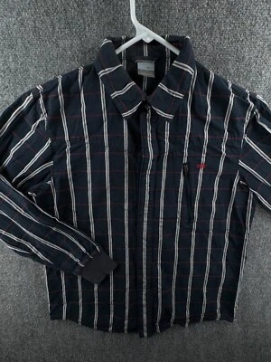 Nike Medium Long Sleeve Button Up Shirt Blue Red Check Zip Pocket Cotton Woven - Image 1 of 4