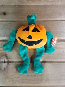 VTG TY BEANIE BABY BUDDIES “Pumkin” Orange & Green Halloween Pumpkin - Imagen 1 de 4