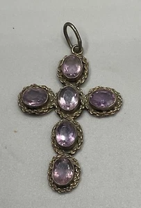 800 SILVER AMETHYST CROSS PENDANT - Picture 1 of 4