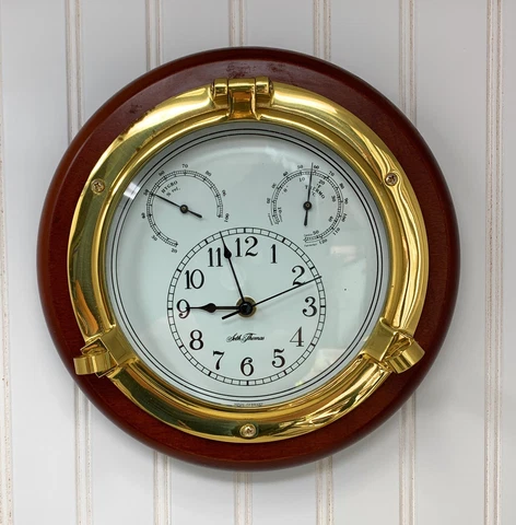 Vintage SETH THOMAS QUARTZ PORTHOLE CLOCK  HYGROMETER  THERMOMETER Cover