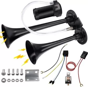 Fanfare Horn Air Horn Fog Horn Chrome with Compressor 12V Car Truck Bus. - Picture 1 of 15