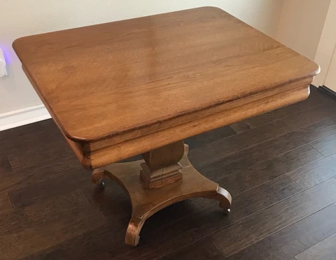American Empire Tiger Oak Coffee Table Server Library Desk on Wheels Cover