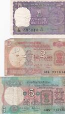 India 1, 2 & 5 Rupee Notes