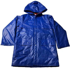 Kids Blue W/ Flannel Lining Button Closure Pockets Raincoat Sz 7 - Picture 1 of 11