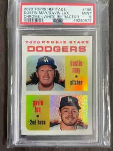 2020 Topps Heritage Chrome Dustin May RC #188 White Refractor serial /71 PSA 9 - Picture 1 of 2