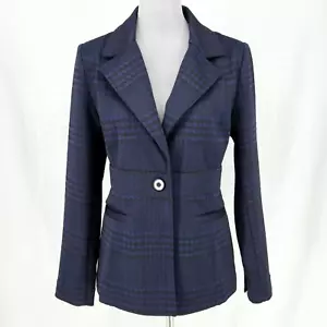 Cabi Jacket Womens Small Navy Blue Black Plaid Stretch Knit Pockets Blazer - Picture 1 of 15