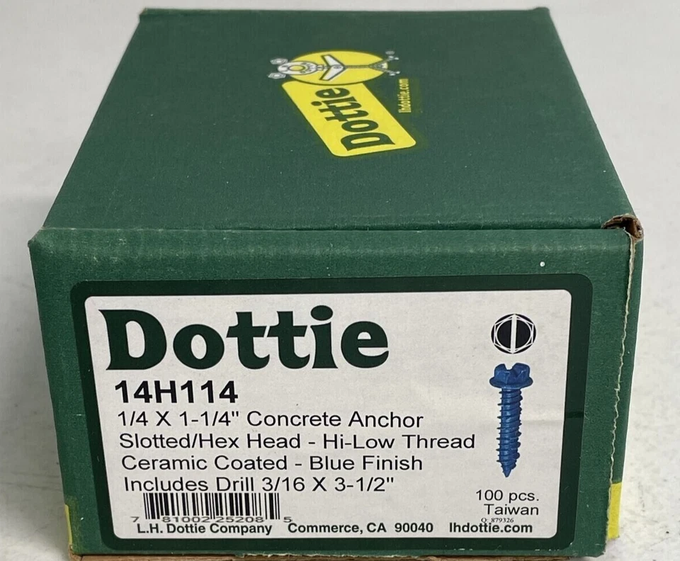Dottie 14H114 1/4x1-1/4” Concrete Anchor **100 pcs** - Image 1 of 1