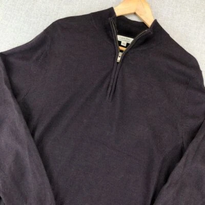 Calvin Klein Sweater 100% Merino Wool Italian 1/4 Zip Pullover Men's Large Brown - Image 1 of 4