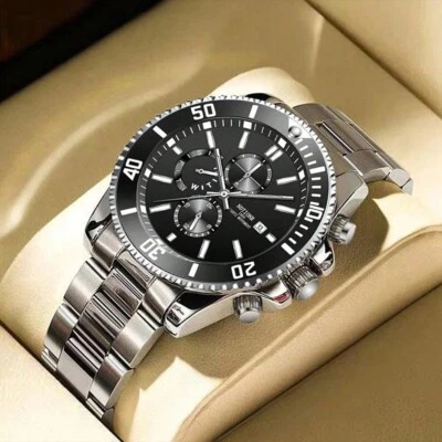 Luxury Men's Watch Stainless Steel Round Dial Quartz Business Analog Wristwatch - Image 1 of 4