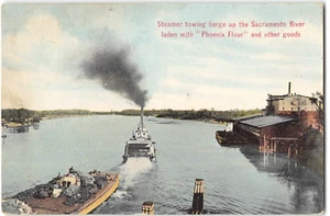 Güterdampfer Lastkahn Sacramento Fluss Phoenix Mehl 1910er Vintage Postkarte - Bild 1 von 2