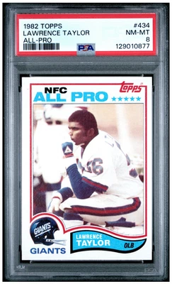 Tarjeta de novato Lawrence Taylor 1982 Topps PSA 8 casi nueva-como nueva All-Pro #434 grado fresco radiocontrol Foto 1 de 2