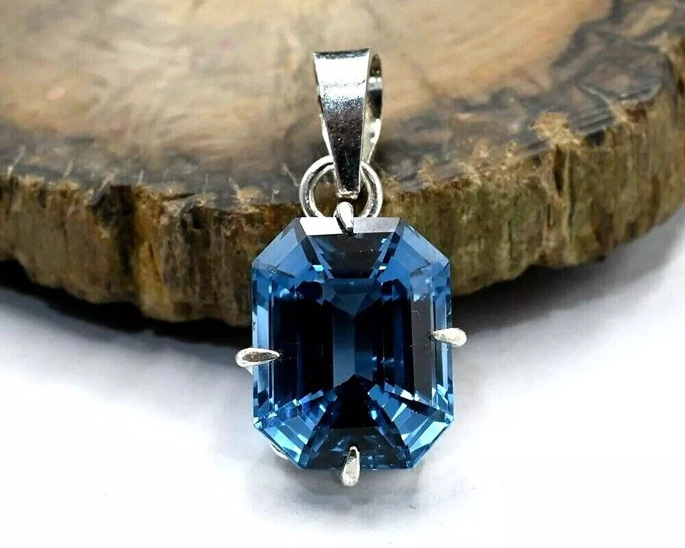 35+ CT BLU ACQUAMARINA ARGENTO TEDESCO SOLITARIO FORMA SMERALDO PIETRA... - Immagine 1 di 4