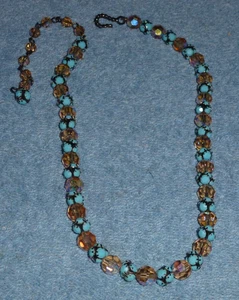 Collar con cuentas de cristal de diamantes de imitación o acrílico azul turquesa 14" + 4" - Imagen 1 de 4