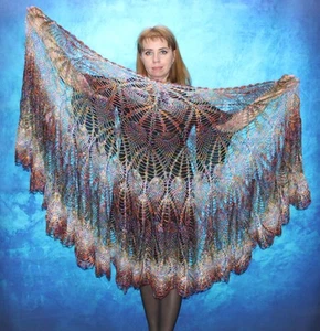 Multicolored crochet Russian shawl Warm Orenburg stole Shoulder wrap Wool scarf - Picture 1 of 8