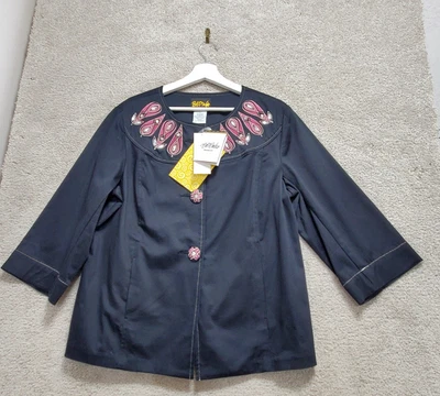 Bob Mackie Wearable Art Blazer Jacket Women's Large Black Embroidered Rhinestone - Image 1 of 4