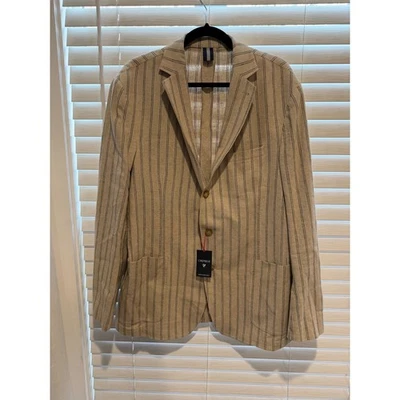 Chaqueta Blazer CREMIEUX Para Hombres Bronceado Rayas Lino Mezcla Algodón Talla Grande Foto 1 de 4