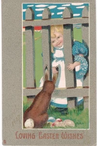Coniglietto pasquale Tuck #167 arte bionda ragazza animali coniglio poss brundage 1910 - Foto 1 di 2