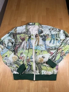 Vintage Golf Windbreaker Jacket 90s All Over Print Tyvek Paper Photo Jacket M - Picture 1 of 10