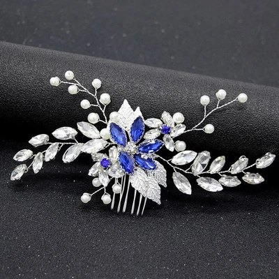  Mariage Strass Peigne À Cheveux Fleur Feuille Conception Coiffe Cristal Perle - Photo 1/4