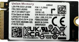 Union Memory 512GB M.2 NVMe SSD PCIe 4.0 x4 2242 PC Laptop Notebook Festplatte - Bild 1 von 3