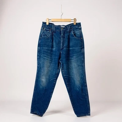 Calça jeans feminina Zena azul cintura alta perna cônica plissada vintage 16 - Imagem 1 de 4