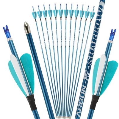 Archery Carbon Arrows SP400-1000 Turkey Feather ID4.2 Recurve CompoundBow Target - Image 1 of 4