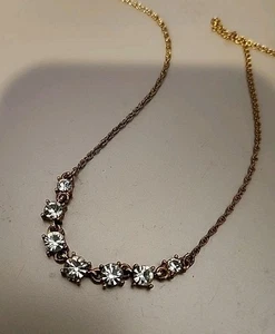 Gold Tone Bling Vintage Necklace 7 Clear Crystal And Earrings Set - Picture 1 of 9