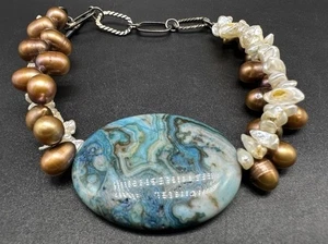 Sterling Silver Genuine Pearl Gemstone Bracelet 7.5-8” - Picture 1 of 7