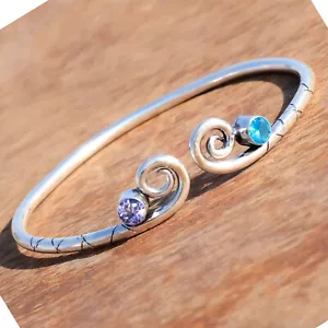 Brazalete brazalete de plata de ley 925 con piedras preciosas talla topacio azul y amatista para el mejor regalo - Imagen 1 de 7