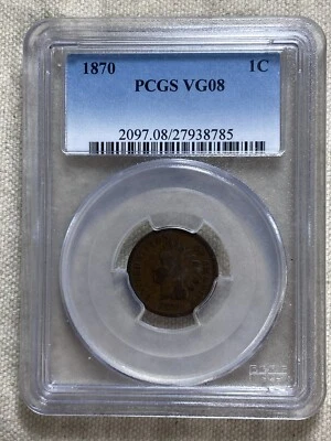 1870 INDIAN HEAD CENT 1c PENNY PCGS VG08 Scarce Early Issue - Image 1 of 4