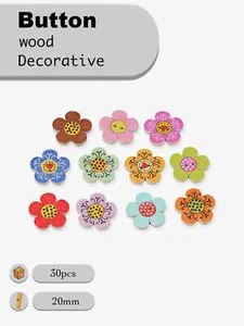 30pcs Flower Wooden Buttons for scrapbook sewing handmade crafts DIY 20mm - Picture 1 of 3