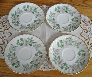Vintage Syracuse China GARDENIA White Flowers 5 3/4" Saucers ~ Set of 4 ~ - Picture 1 of 6