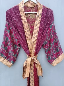 Resort Wear Kimono Honeymoon Robe Summer Sari Silk Beachwear Lounge Wear, B-1410 - Picture 1 of 7