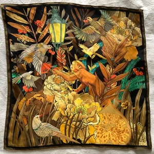 Pig Chicken & Cow silk twill scarf, reverse rolled hems, multi coloured - Picture 1 of 10