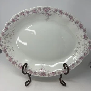 Vintage Johnson Bros Large Serving Platter Pink Flowers Gold Ribbon Bow 18" - Picture 1 of 5