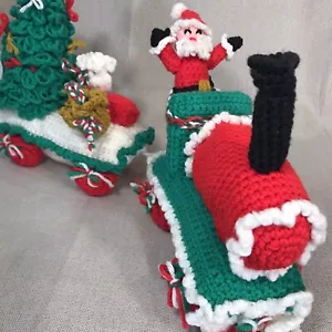 Crocheted Christmas Santa Holiday Knit Choo Choo Train Kitsch Decor Homemade - Picture 1 of 12