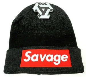 SAVAGE Skull Cap Cuff Beanie Winter Hat Cuffed Black New - Picture 1 of 2