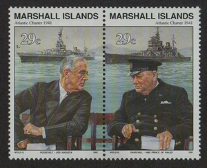 MARSHALL ISLANDS, SCOTT # 283-284, ATTACHED PAIR OF ATLANTIC CHARTER, WORLD WAR - Picture 1 of 1