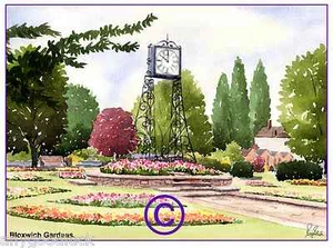 BLOXWICH GARDEN WALSALL WEST MIDLANDS ACQUERELLO ARTISTI STAMPA ART CARD 8"x 6" - Foto 1 di 1