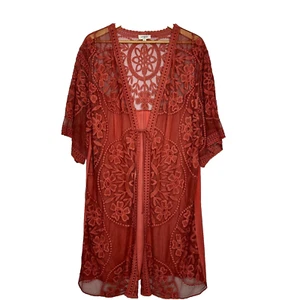 Umgee Kimono Spitze bestickt Damen S rost orange transparent Oversize zum Binden Strand - Bild 1 von 11