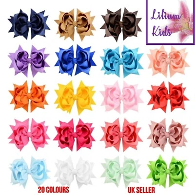 LILIUM KIDS Gestapelte einfarbige Boutique Haarschleifen - 4,5" mit Clip - 20 Farben