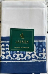 2 Ralph Lauren SEYCHELLES Batik Border BLUE WHITE KING Pilowcase NEW - Picture 1 of 1