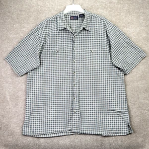 Harbor Bay HB Sport Shirt Mens 3XLT Tall Beige Gray Plaid Cotton Short Sleeve - Picture 1 of 8