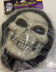 Nuova maschera Grim Reaper spaventoso ghoul sanguinamento teschio maschera cappuccio ancora in confezione - Foto 1 di 1
