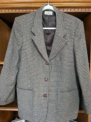 Blazer L.L Bean para mujer pequeña pata de gallo tres botones chaqueta de lana (talla 10) Foto 1 de 4