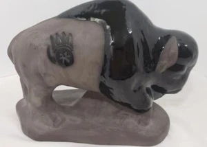 Vintage Native Pottery Black On Black Art Work Buffalo Figure Signed MA - Bild 1 von 8