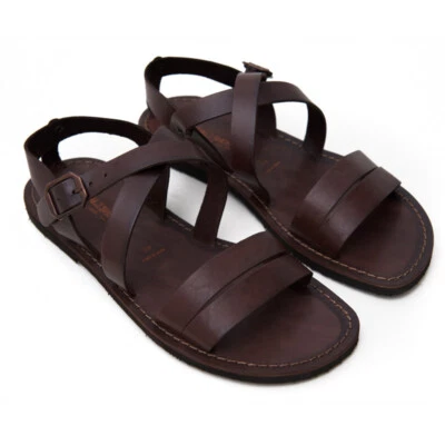 Sandalias Franciscanos de Piel para Hombre Marrón Hecho A Mano En Italia - Imagen 1 de 3