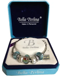Bella Perlina Silver ￼Bracelet one-size-fits-all ￼ Aqua,Pearl,￼￼￼& Silver Charm￼ - Picture 1 of 2