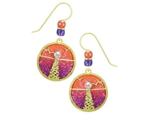 Adajio Ocean Sunset Overlay Purple & Orange Ombre Disc Pierced Earrings Goldtone - Picture 1 of 3