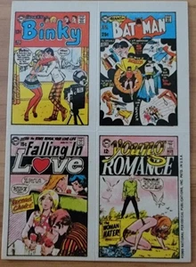 Pegatinas de portada de cómic Topps 1969 Binky, Batman, Falling in Love, Young Romance (1 - Imagen 1 de 2